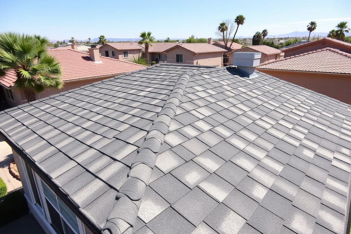 Gray asphalt shingle roof on a single-story Arizona home